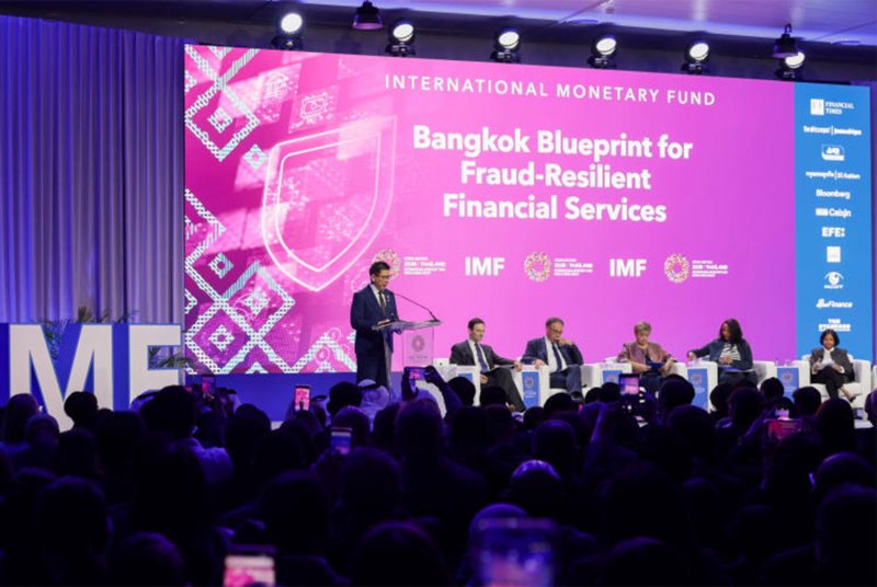 Finance Minister Ekniti Nitithanprapas joins financial experts at the launch of the Bangkok Blueprint for Fraud-Resilient Financial Services during the 2026 IMF and World Bank Group annual meetings on Wednesday in Bangkok. (Photo: Bank of Thailand)