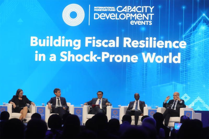 Rodrigo Valdés (right), director of the IMF’s Fiscal Affairs Department, speaks during a session titled “Building Fiscal Resilience in a Shock-Prone World” at the 2026 IMF–World Bank meetings on Thursday in Bangkok. (Photo: Pornprom Satrabhaya)