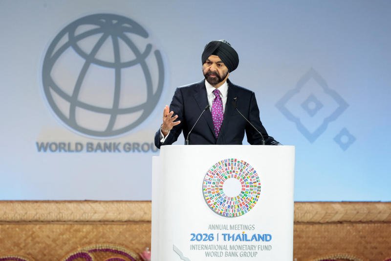 World Bank President Ajay Banga speaks at the annual meetings plenary for the International Monetary Fund and World Bank annual meetings at the Queen Sirikit National Convention Center on Friday. (Photo: Reuters)