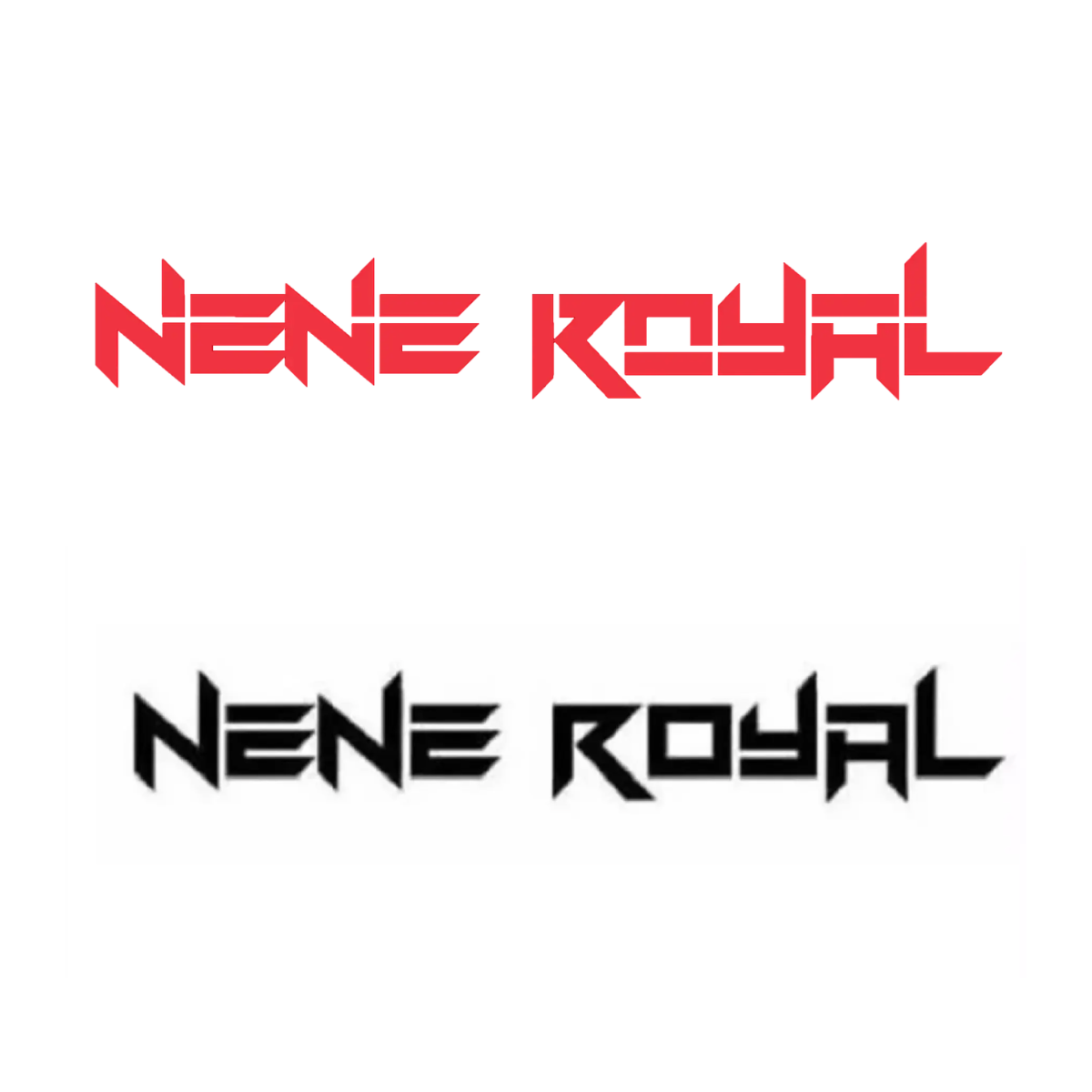 The official logo from the Nene Royal website (top) versus the trademark filed by Ms Kanyaphat (bottom).