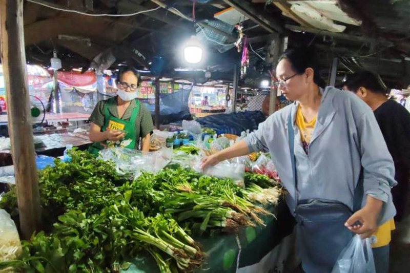 A customer sorts through herbs at a stall in Nakhon Ratchasima province. (Photo: Prasit Tangprasert)