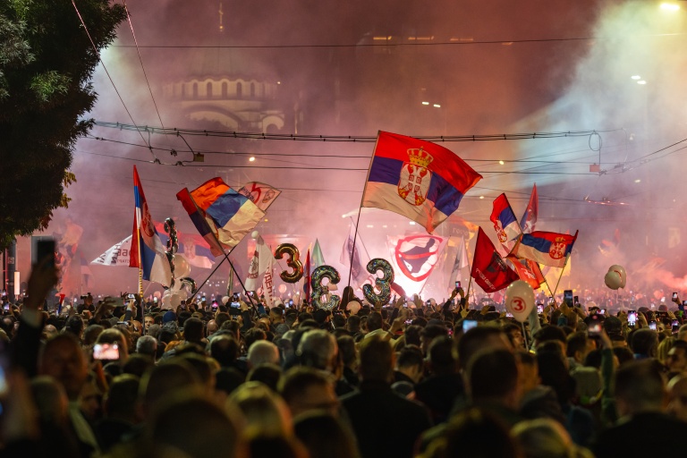 Supporters attend the final campaign rally of the student-backed election list in Belgrade