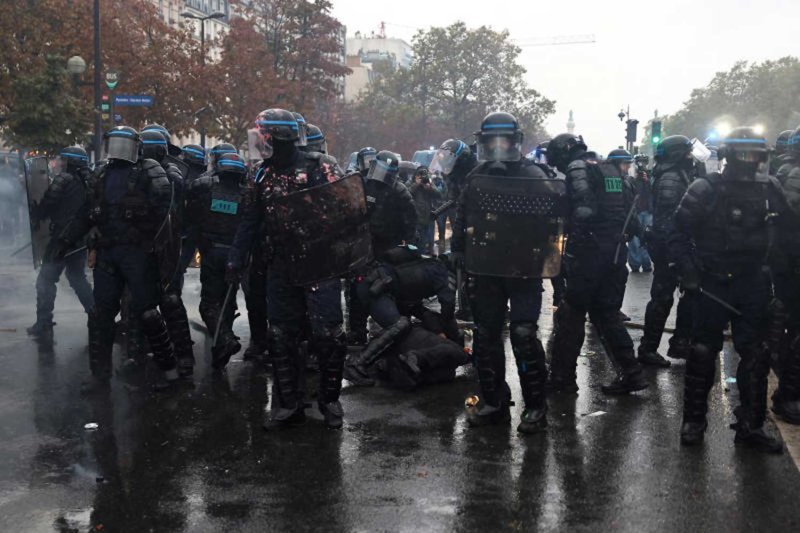 French riot police apprehend a protester amid clashes during demonstration organised by labour unions in Paris as part of nationwide protests called by the "Yellow Vests" movement joined by French high school and university students against the cost of living and rising fuel prices, in France, October 24, 2026. REUTERS