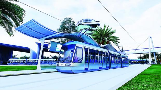 This picture shows a model of the light rail system planned to be built in Khon Kaen province.