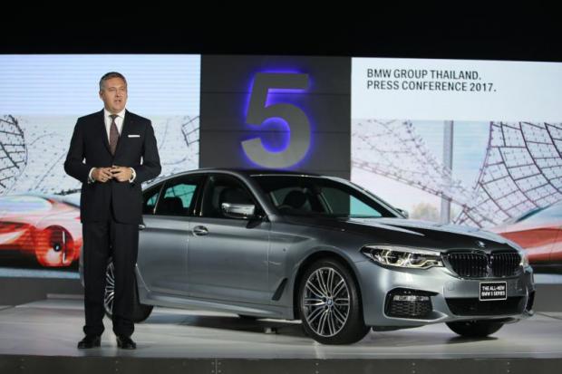 BMW Group Thailand president Stefan Teuchert presents the all-new BMW 5 Series sedan.