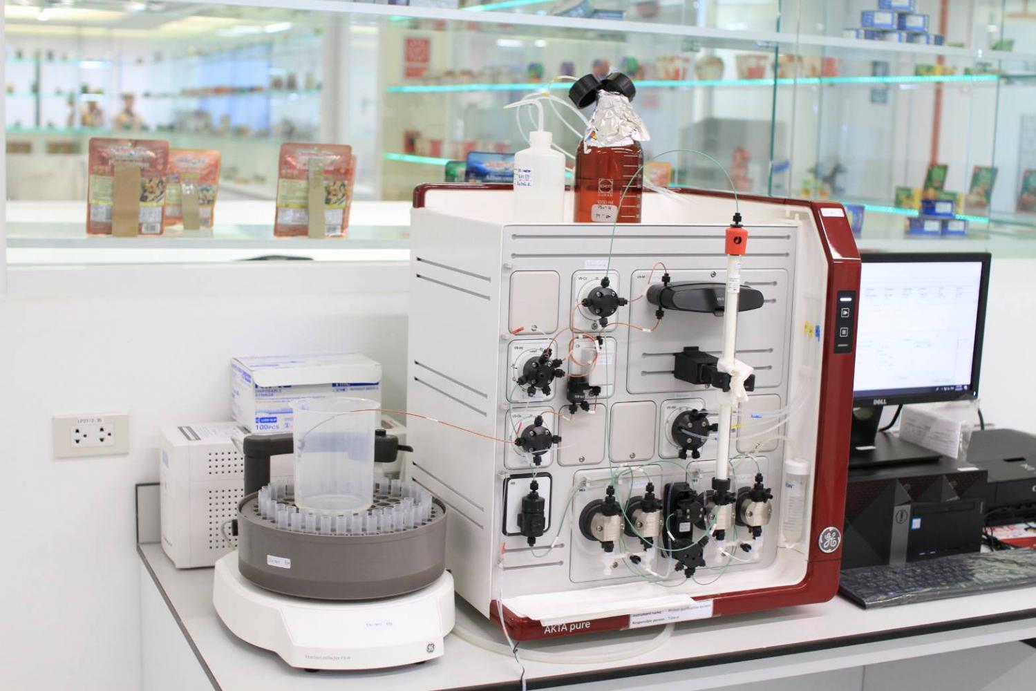 Protein analysis is conducted at Thai Union using a protein purification system.