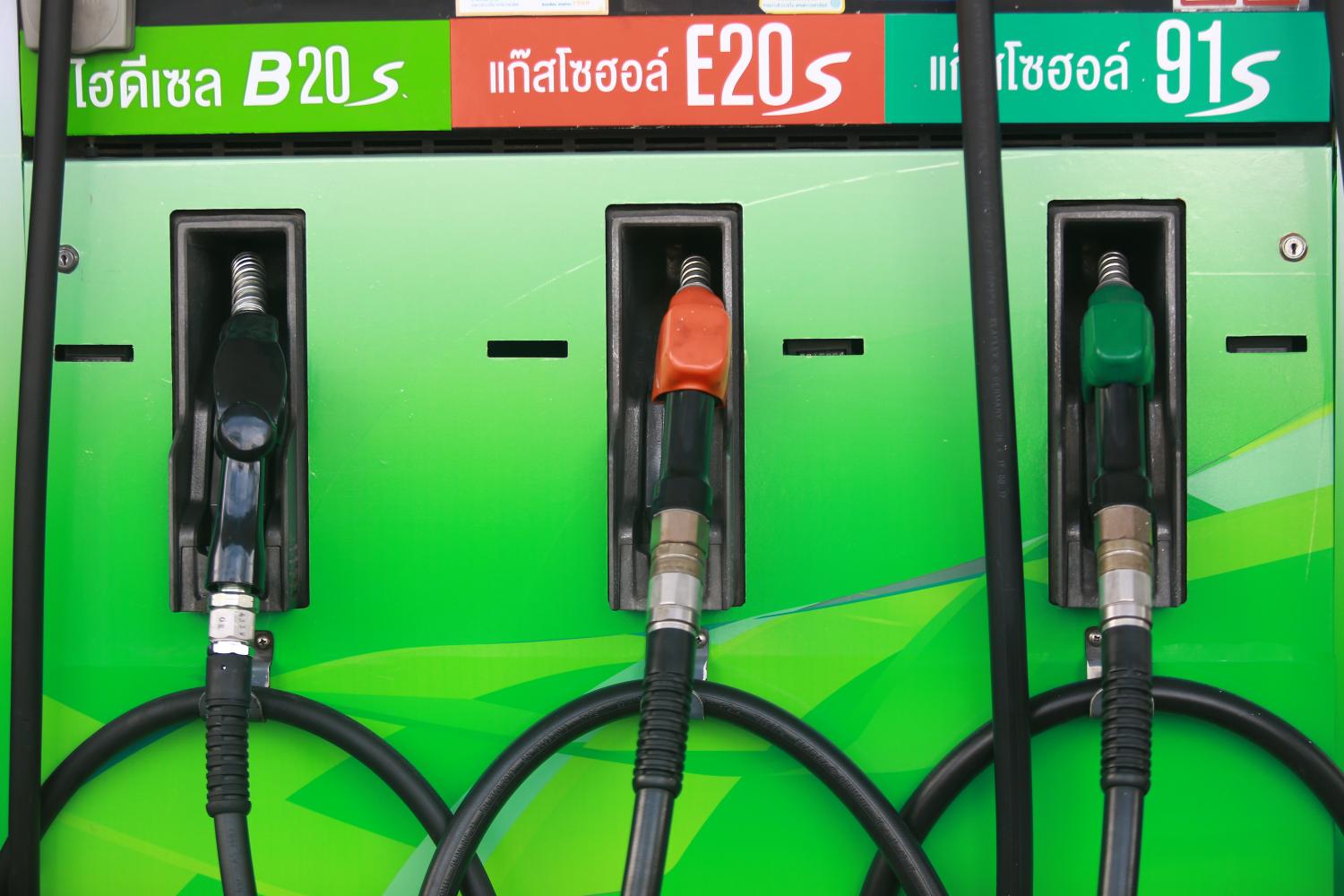 Fuel pumps at a Bangchak station supplying biodiesel B20, gasohol E20 and gasohol 91.