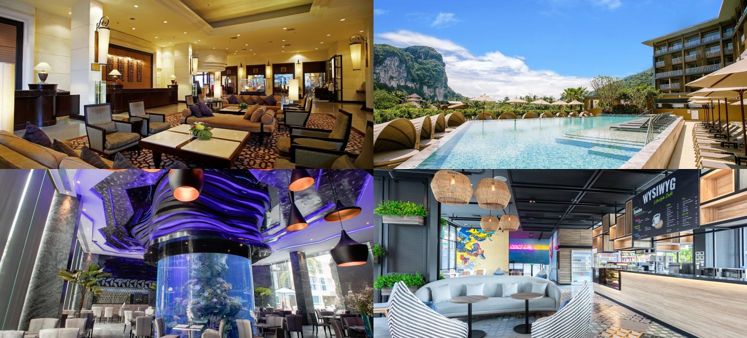 Clockwise from upper left Centara Hotel Hat Yai, Centra by Centara Phu Pano Resort Krabi, Cosi Pattaya Wong Amat Beach and Centara Azure Hotel Pattaya. Clockwise from upper left Centara Hotel Hat Yai, Centra by Centara Phu Pano Resort Krabi, Cosi Pattaya Wong Amat Beach and Centara Azure Hotel Pattaya.