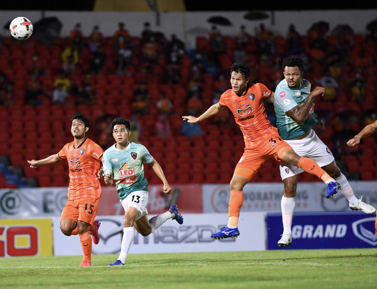 Chiang Rai United's Bill Rosimar, right, scores their first goal against Nakhon Ratchasima on Sunday.