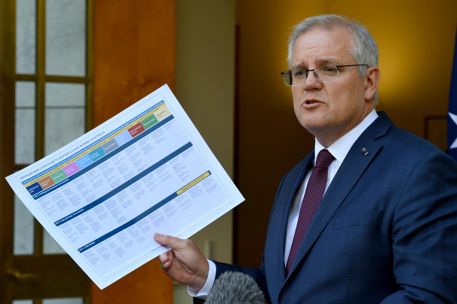 Australian Prime Minister Scott Morrison speaks following a cabinet meeting on the coronavirus. The country can take its time in authorising a vaccine because it has succeeded in limiting local spread. Australian Prime Minister Scott Morrison speaks following a cabinet meeting on the coronavirus. The country can take its time in authorising a vaccine because it has succeeded in limiting local spread.