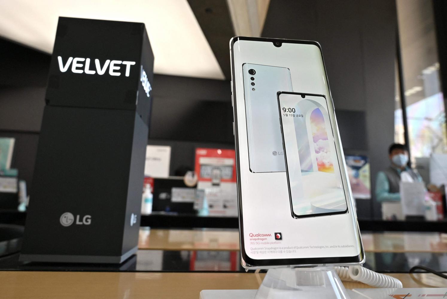 LG Velvet smartphone is displayed at a shop in Seoul. (AFP photo) LG Velvet smartphone is displayed at a shop in Seoul. (AFP photo)