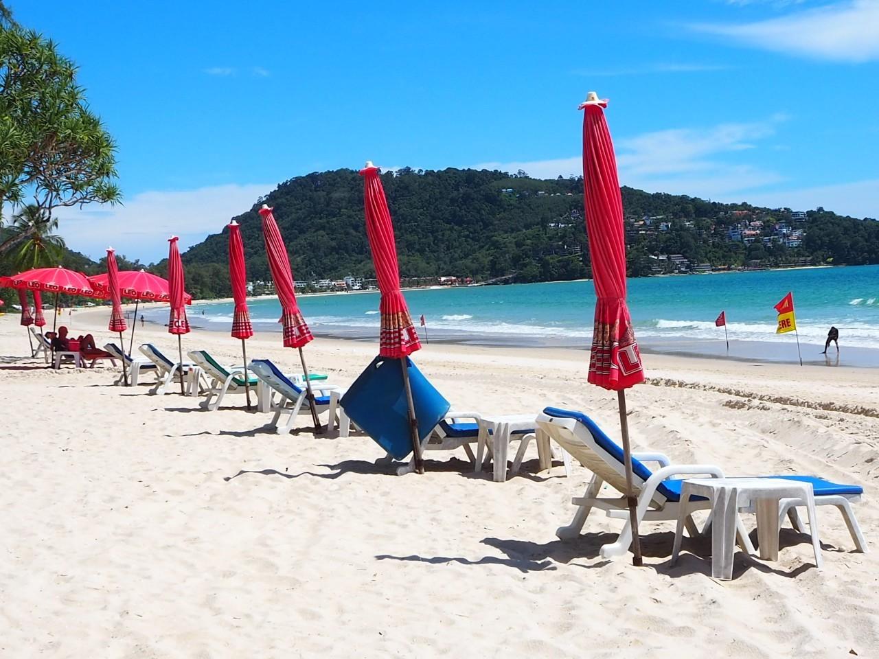 Daybeds on Patong beach in Phuket. The island has seen a gradual influx of foreign visitors in the Phuket sandbox scheme.