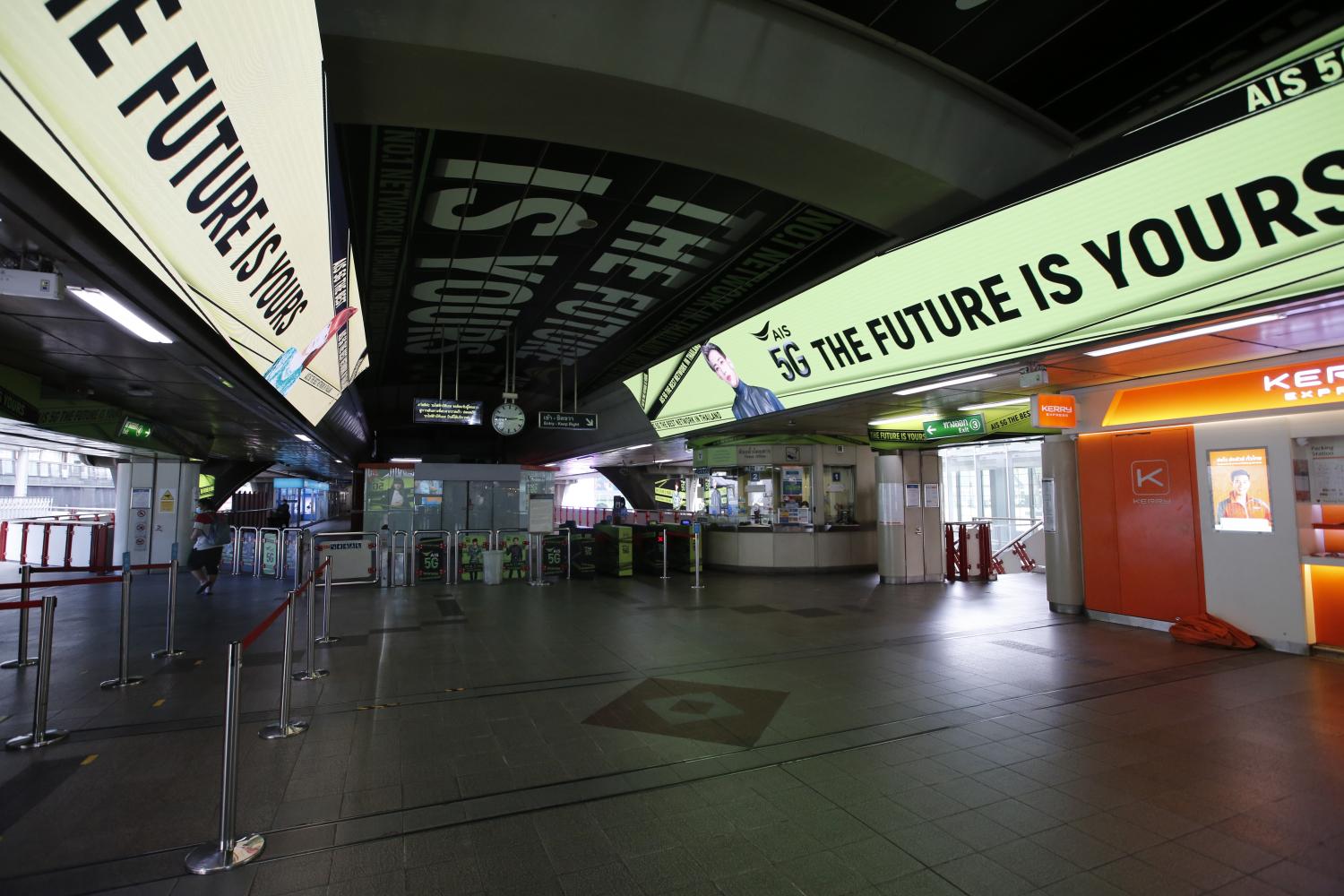 The Siam skytrain station is empty during the lockdown in the capital. Wichan Charoenkiatpakul