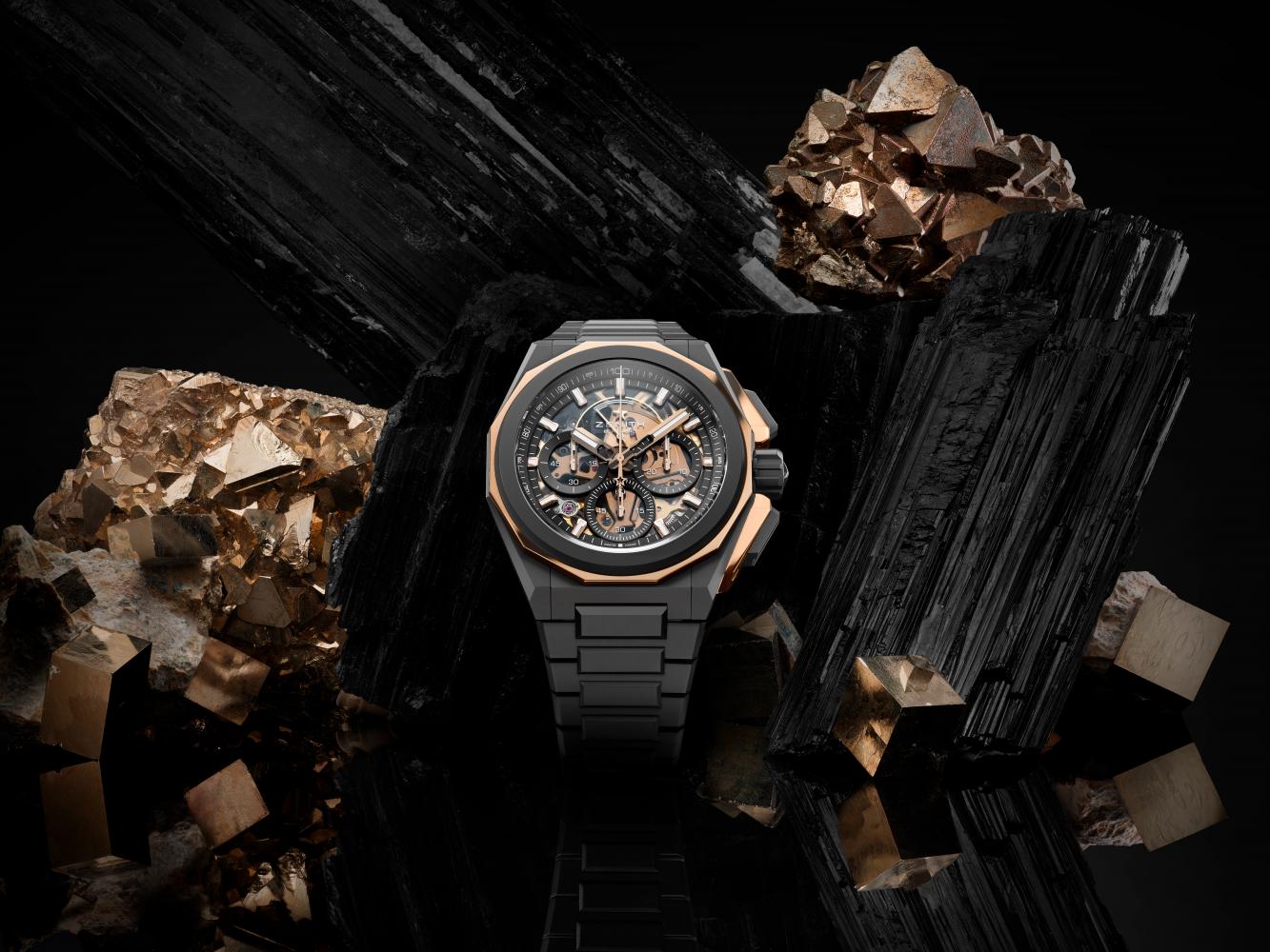 The microblasted titanium and polished rose gold version of Defy Extreme.