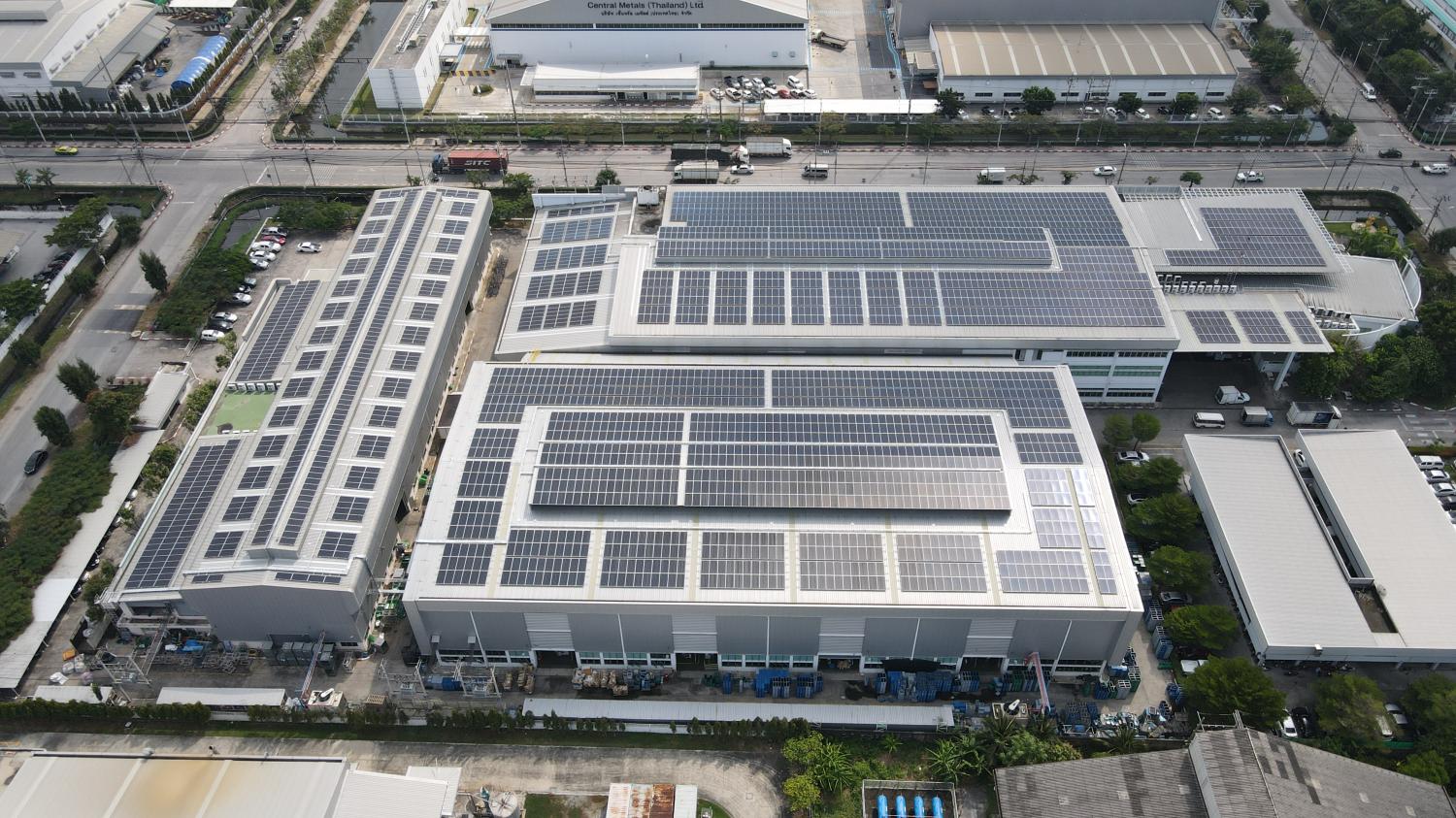 Rooftop solar panels are installed at an industrial site to take advantage of the larger surface areas. Photo: Constant Energy