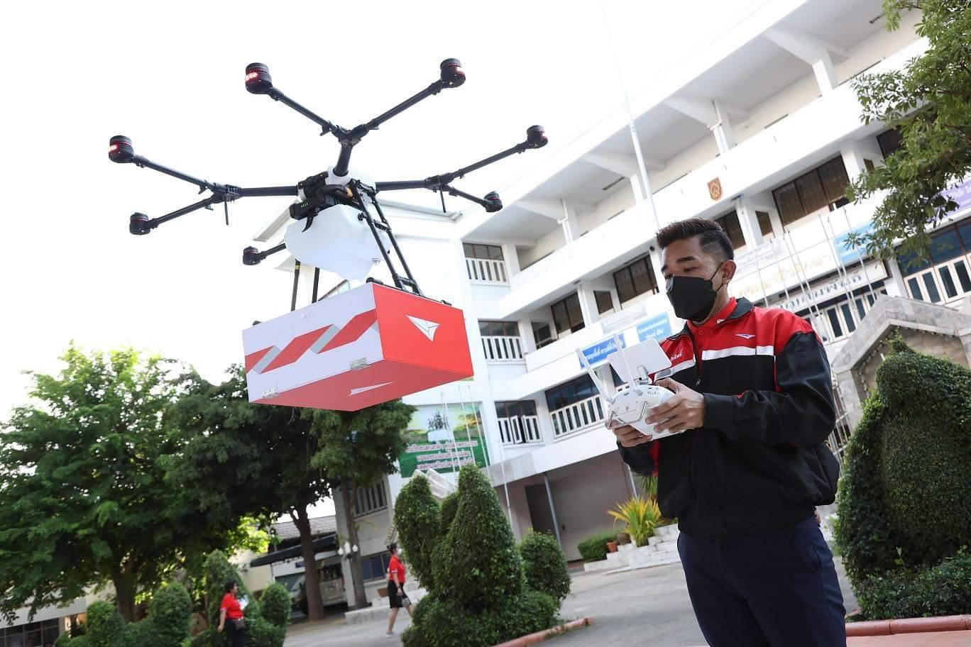 A drone carries medicine and medical supplies to far away recipients under the 'Delivers Wellness' project, the country's first medicine delivery service using drones to fly from hospitals to homes.