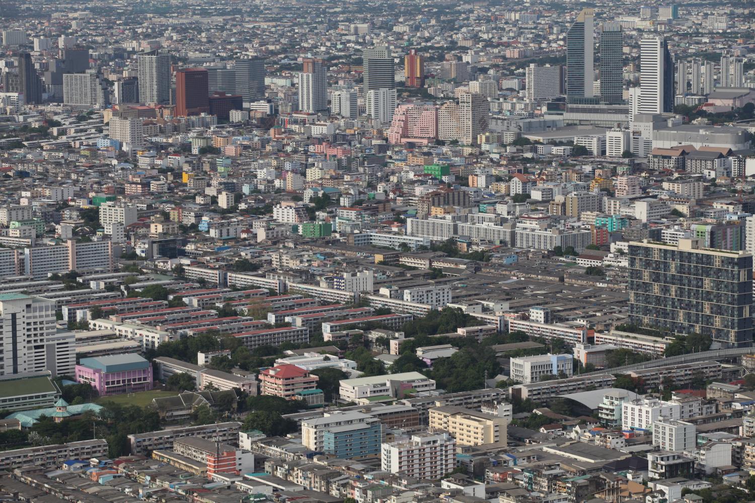 An aerial view of buildings in Bangkok from Baiyoke Sky Hotel. (Photo: Arnun Chonmahatrakool)