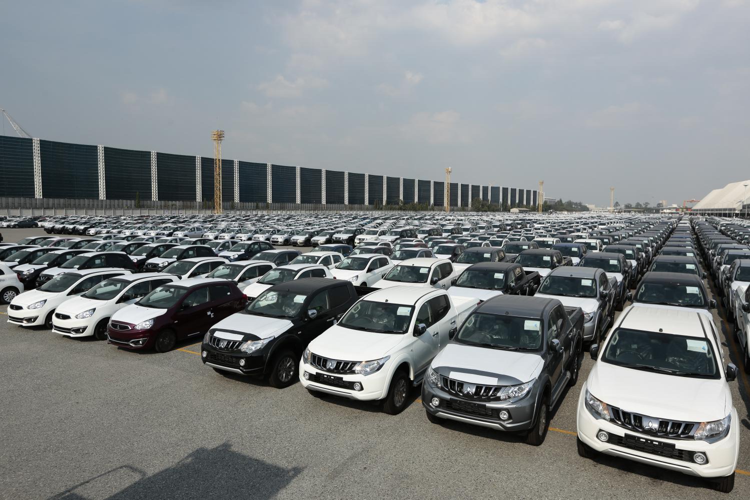 Cars sit ready for export at Laem Chabang Port in Chon Buri province. (Photo: Patipat Janthong)