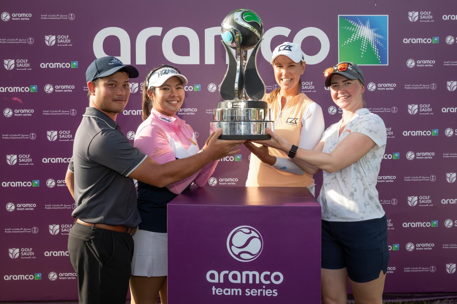 from left Team Hillier's, Pattanan Amatanon, Chonlada Chayanun, Whitney Hillier and Krista Bakker pose with the trophy. (Photo: Neville Hopwood) from left Team Hillier's, Pattanan Amatanon, Chonlada Chayanun, Whitney Hillier and Krista Bakker pose with the trophy. (Photo: Neville Hopwood)