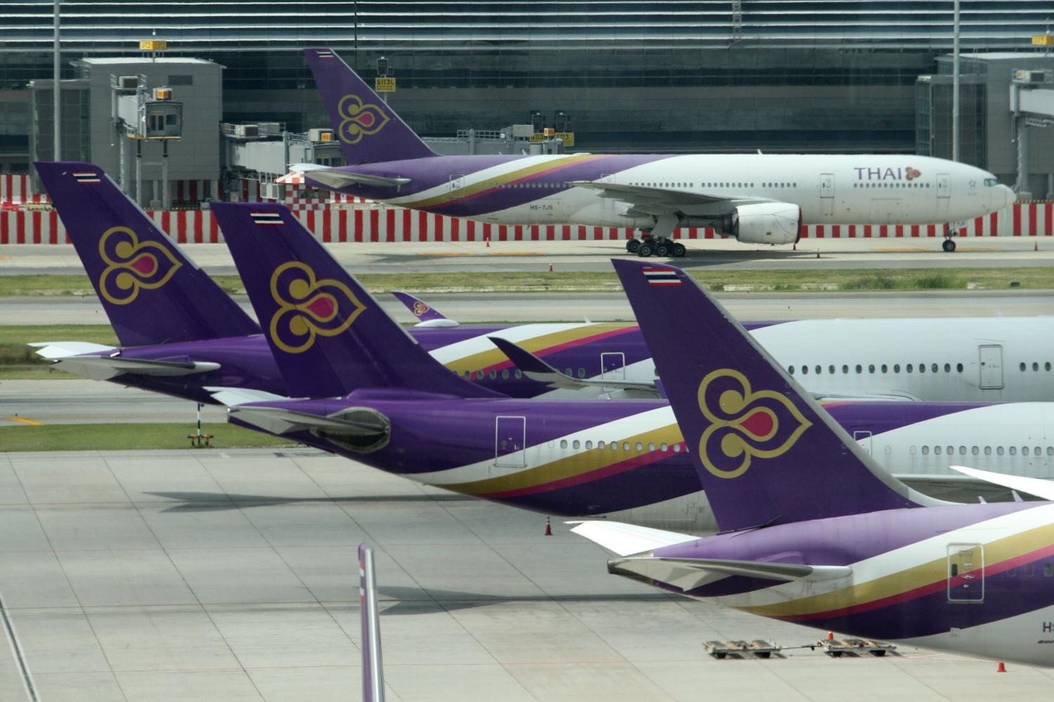 Aircraft operated by Thai Airways International parked on the tarmac at Suvarnabhumi airport during the pandemic. (Photo: Wichan Charoenkiatpakul)