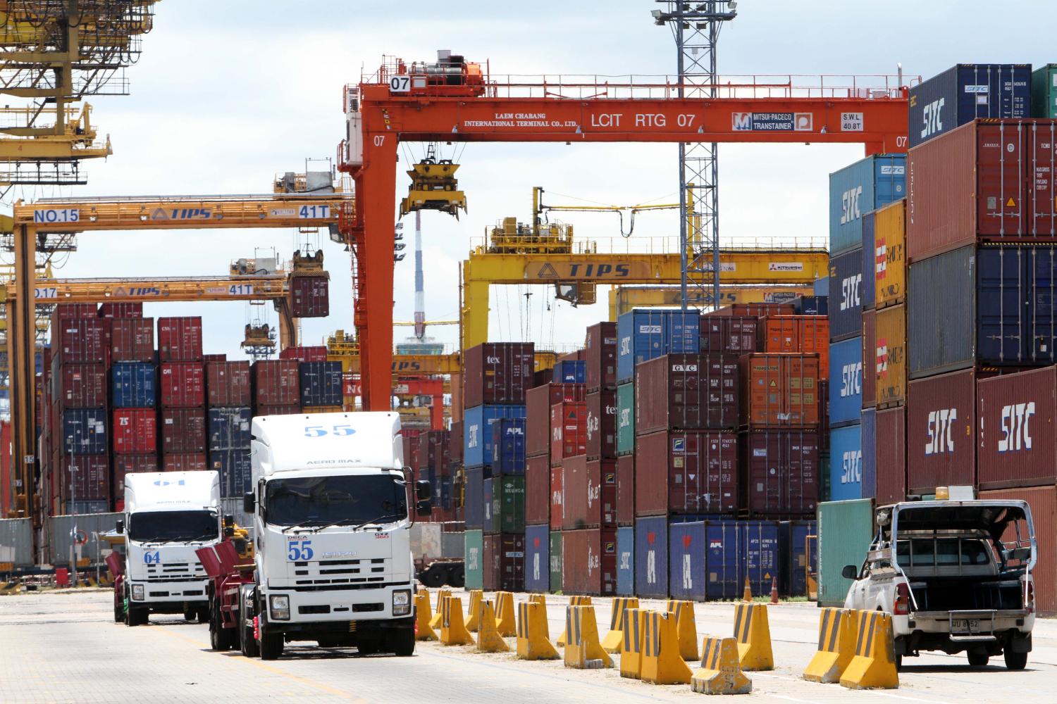 Shipment containers for export are seen at Laem Chabang port in Chon Buri province.  (Photo: Apichart Jinakul)