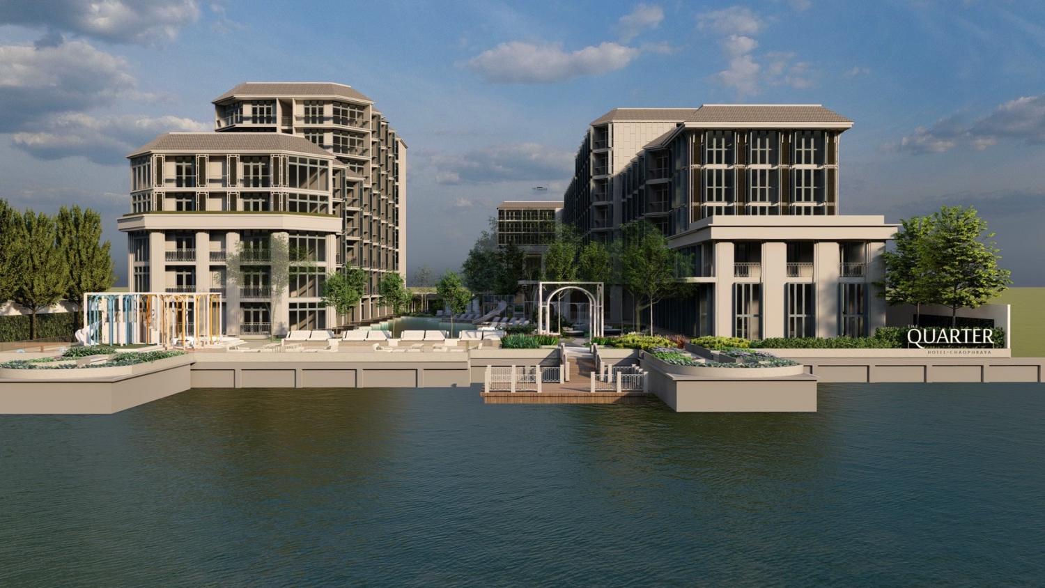 An artist's rendition of The Quarter Chaophraya by UHG in the Klong San area, slated to have 250 rooms priced from 3,500 baht per night, scheduled to open on Dec 15, 2022.