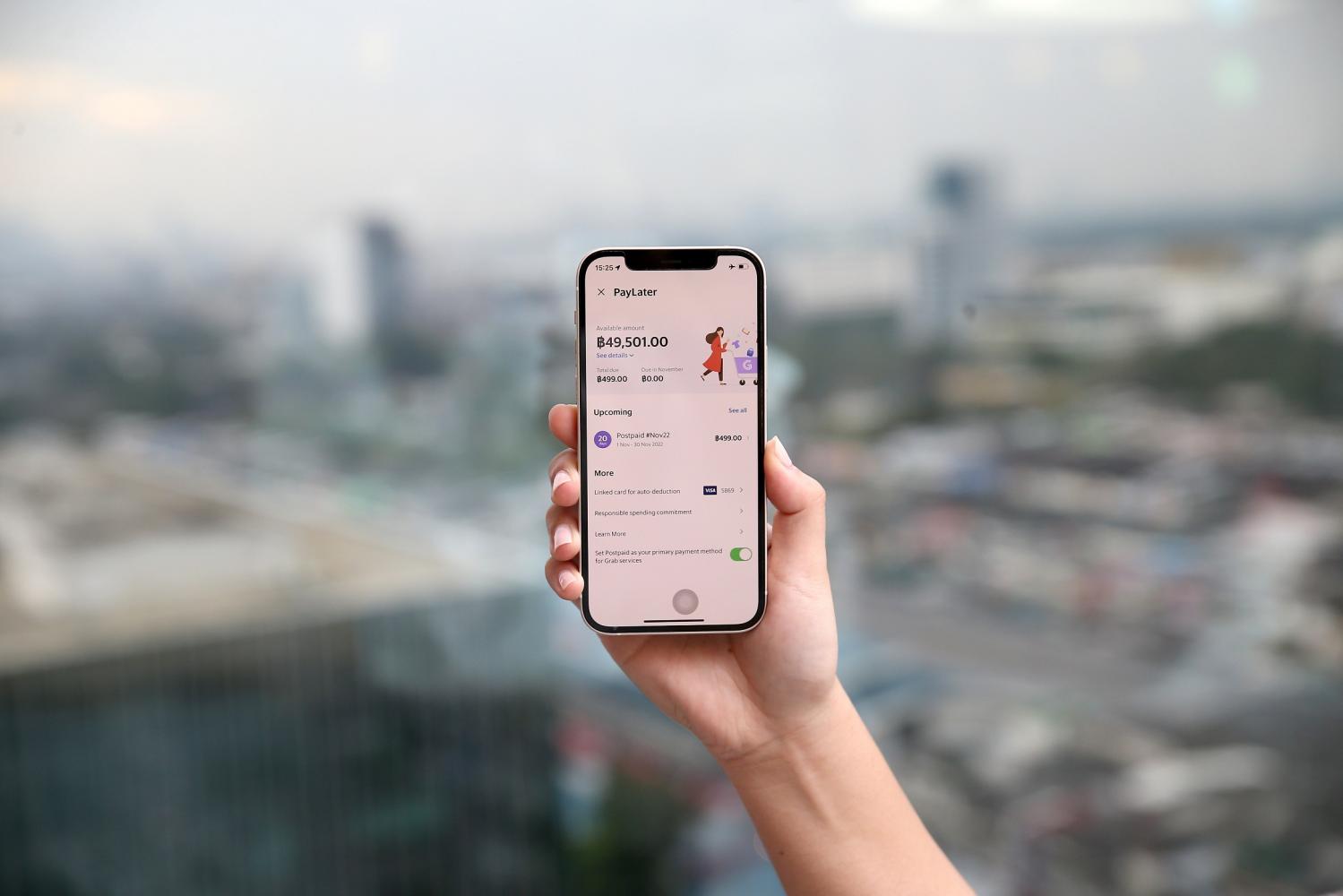 The PayLater feature by Grab is displayed on a mobile. Buy now, pay later payments in Thailand are expected to reach US$2.9 billion in 2022.