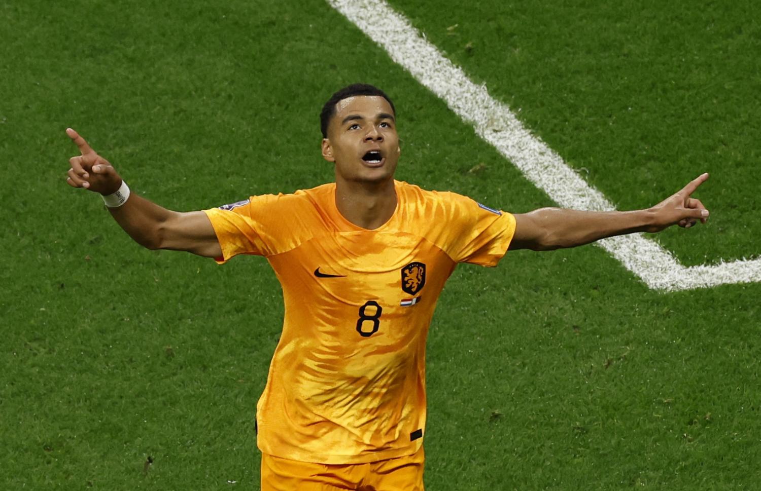 The Netherlands' Cody Gakpo celebrates scoring a goal at Qatar 2022. (Reuters photo)