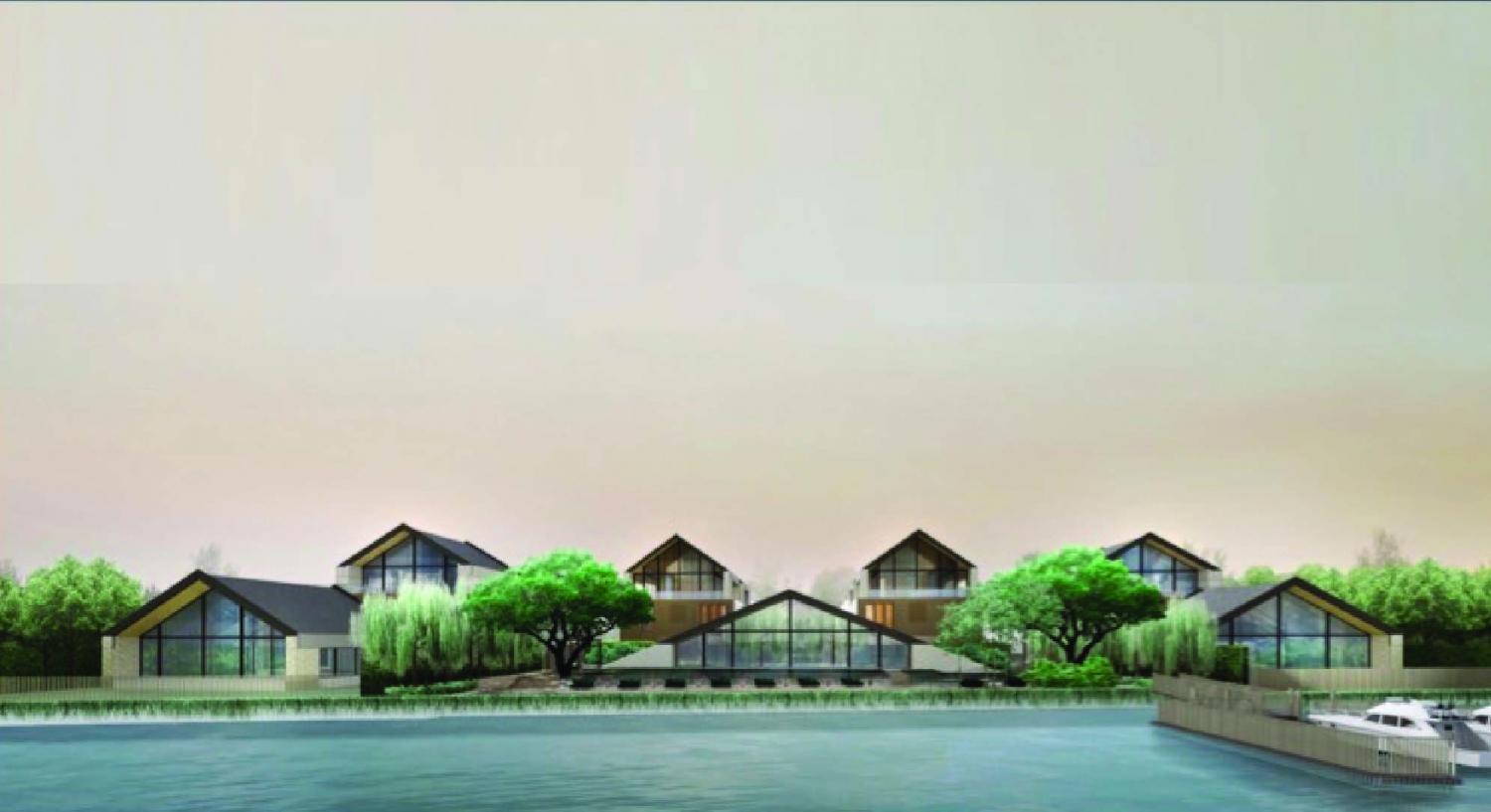 An artist's rendition of Noble Aqua Riverfront Ratburana, which will have 53 single detached houses priced between 29-100 million baht.