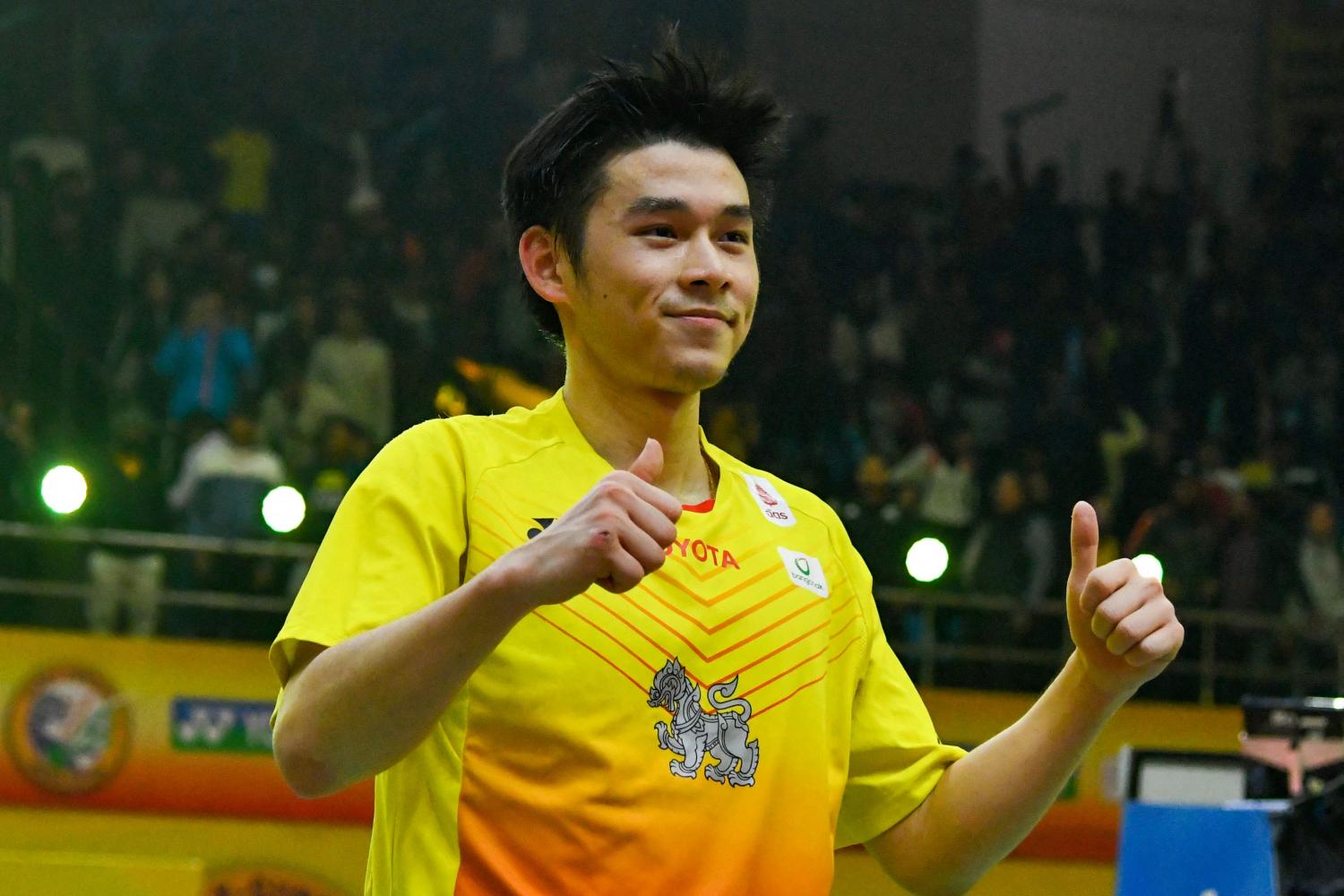 Thai badminton star Kunlavut Vitidsarn poses after winning the India Open title on Sunday. (Photo: AFP)