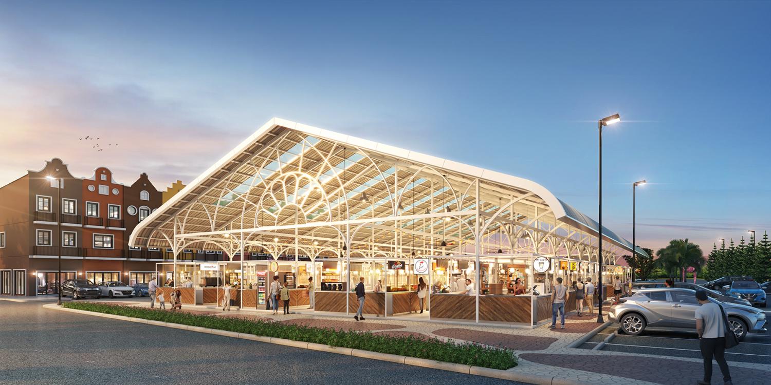 An artist's rendition of S Avenue in Ban Khai, Rayong, the first community mall and market Supalai will develop.