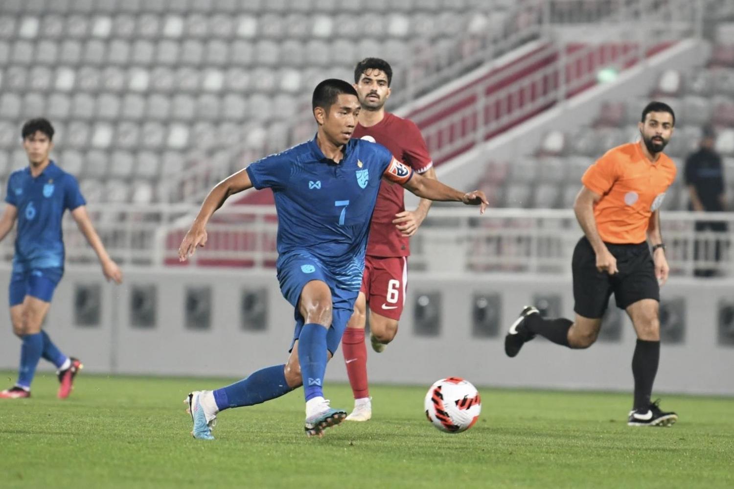 Thailand U23 team skipper Channarong Promsrikaew, No.7, in action.