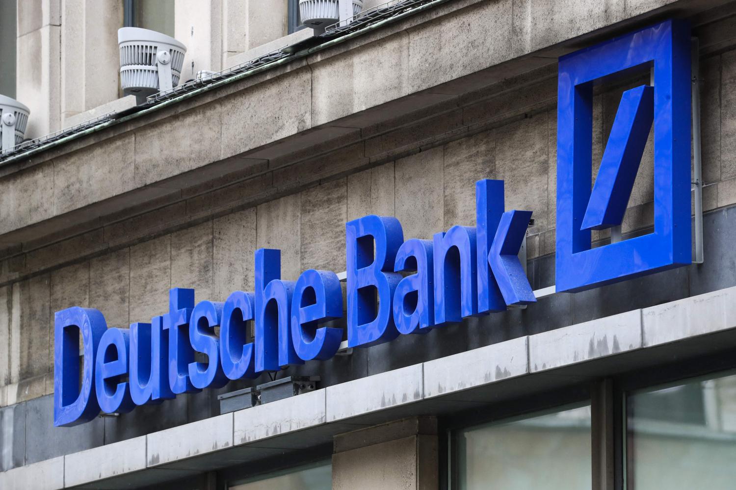 The logo of Deutsche Bank is displayed in Brussels on Saturday, a day after shares plunged. AFP