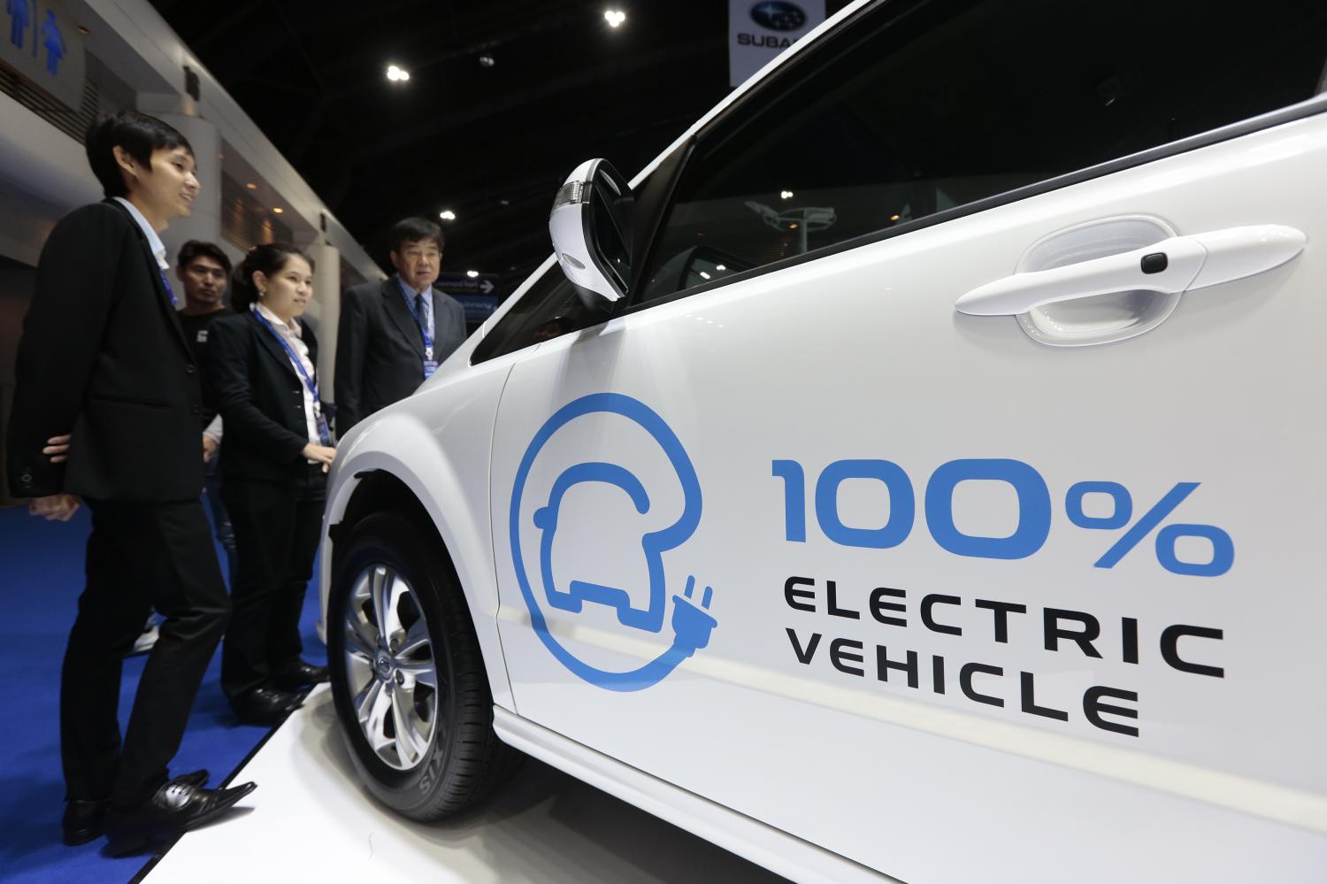 An electric vehicle is showcased at a recent Bangkok Motor Show. Mr Veeris says Korean executives are keen to invest in the EV business. (Photo: Patipat Janthong)