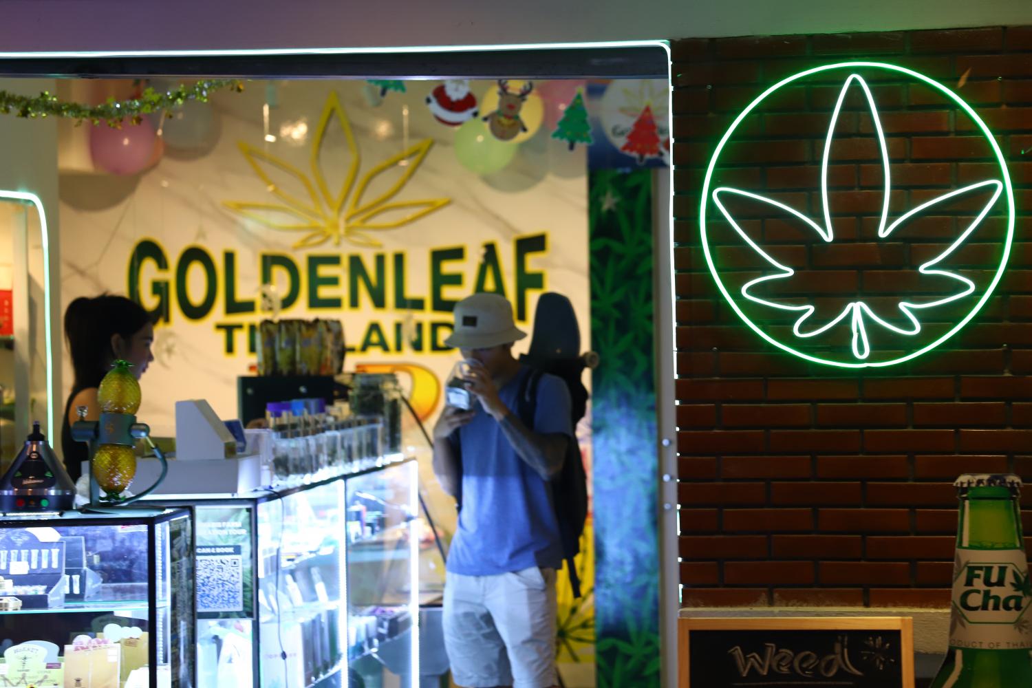 Taking a whiff: A cannabis shop with a big selection of strains and an indoor smoking room on Khao San Road in Phra Nakhon district.