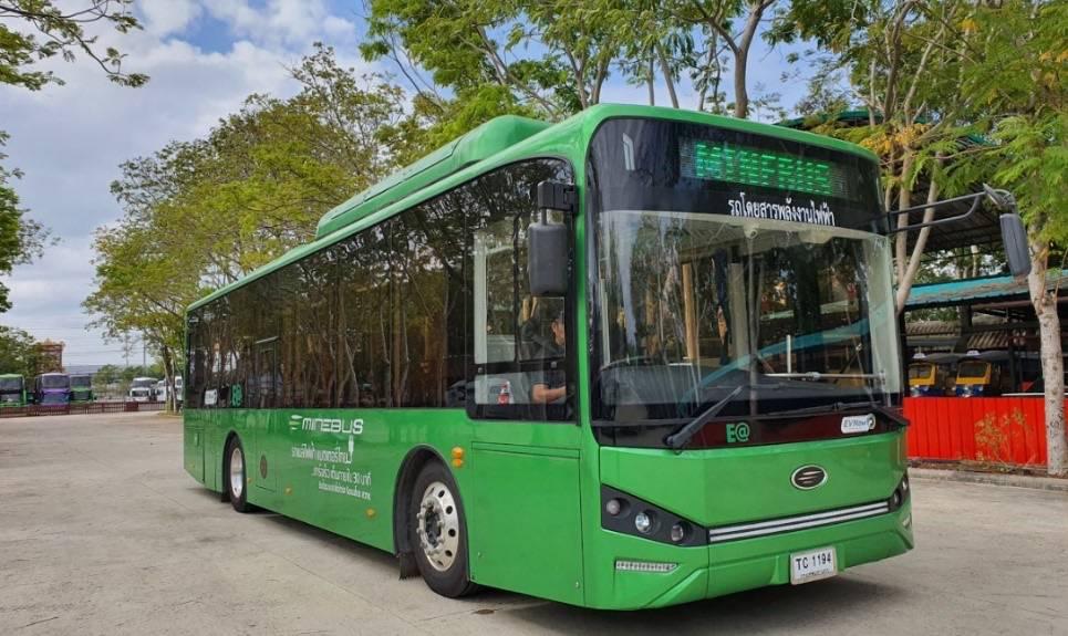 An electric bus developed by EA. The company jointly runs a project to sell carbon credits from battery-powered buses in Bangkok and neighbouring provinces to the Switzerland-based Klik Foundation.