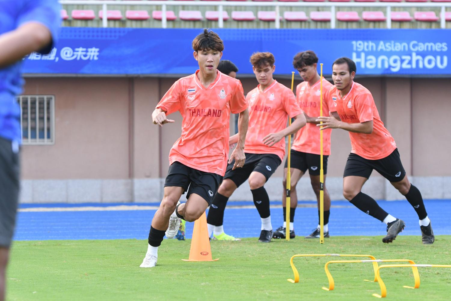 Thailand players take part in a training session ahead of their match against Iran on Wednesday.