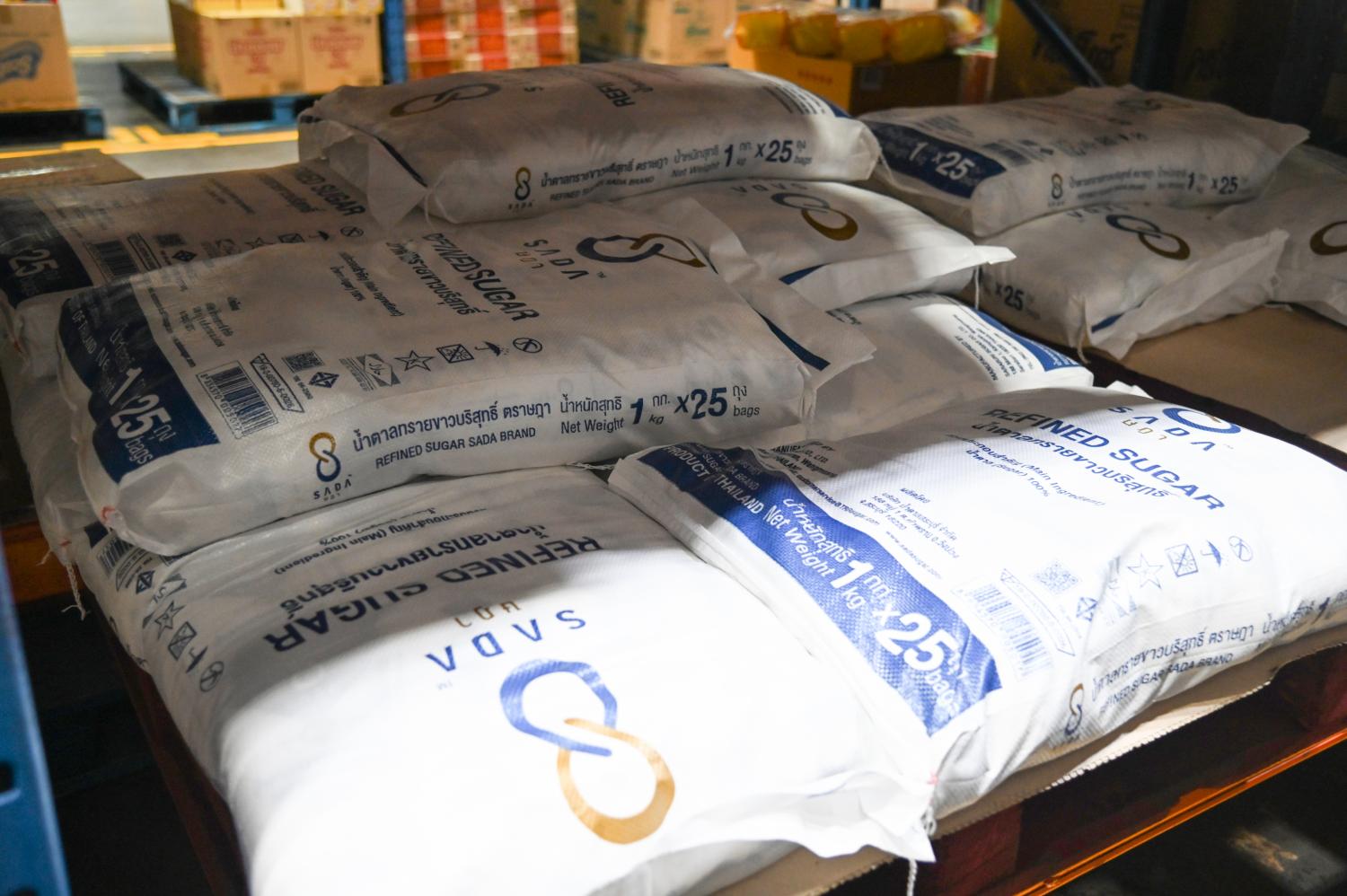 Sacks of refined sugar on display at a hypermarket in Bangkok.