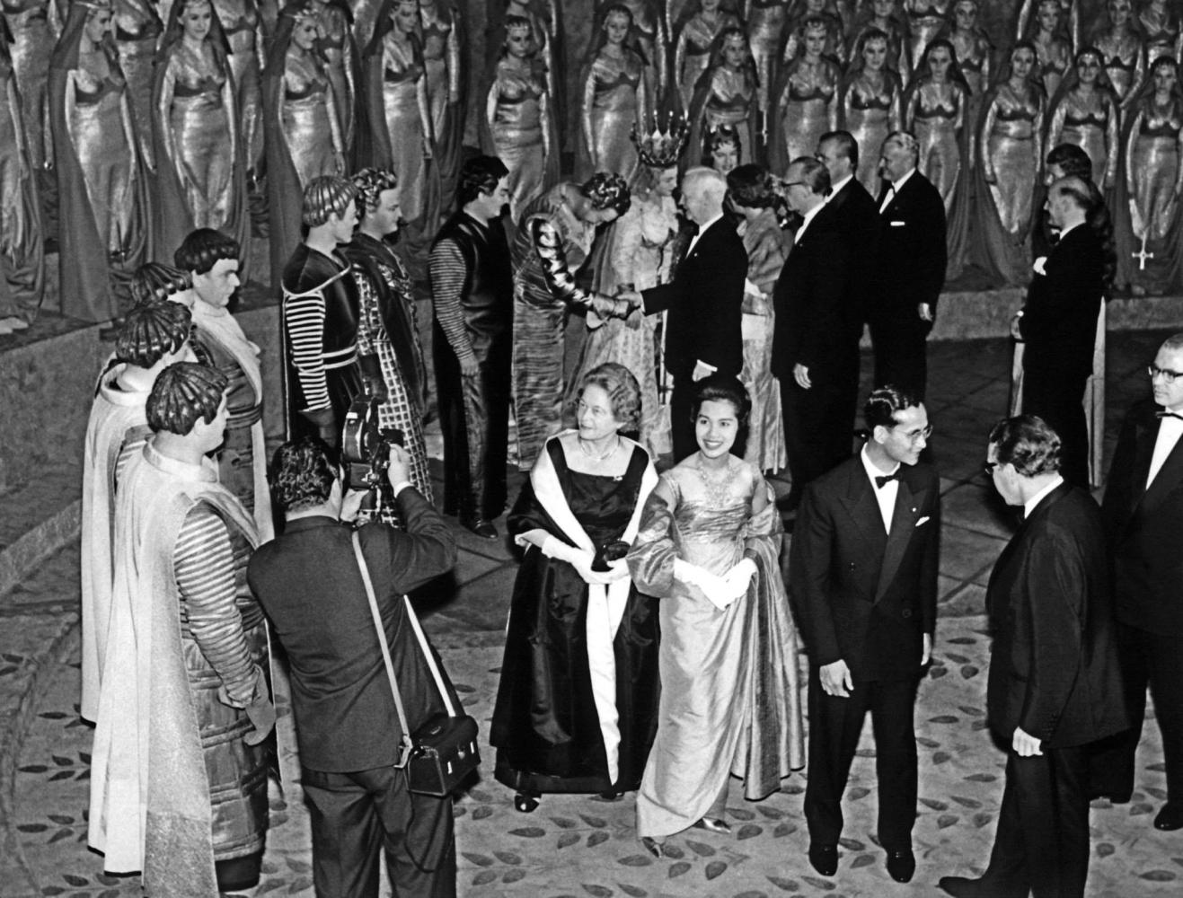 Their Majesties with the cast of Wagner's Lohengrin at the Bayreuth Festival in Germany. photo: