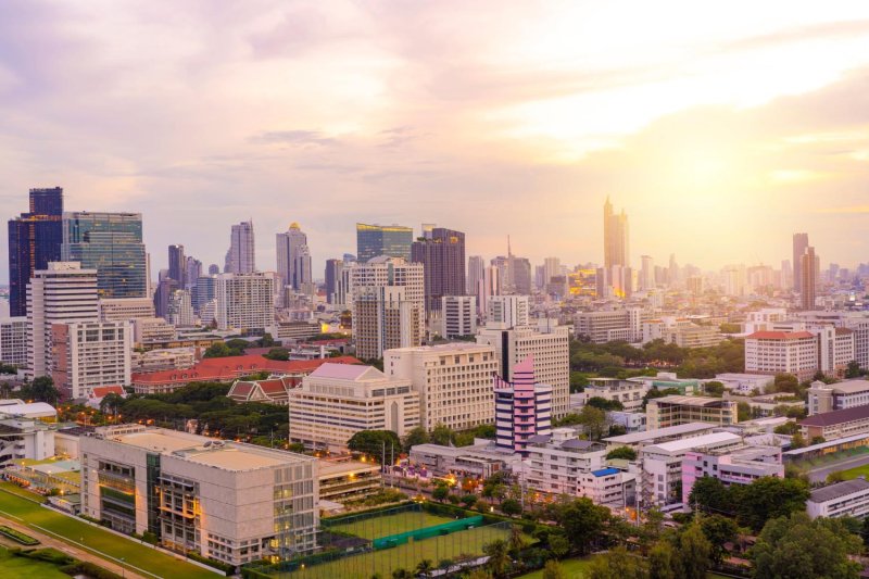 An aerial view of Bangkok's office buildings and condos. The housing market has already bottomed out, recording signs of recovery in the fourth quarter of 2025, says REIC.