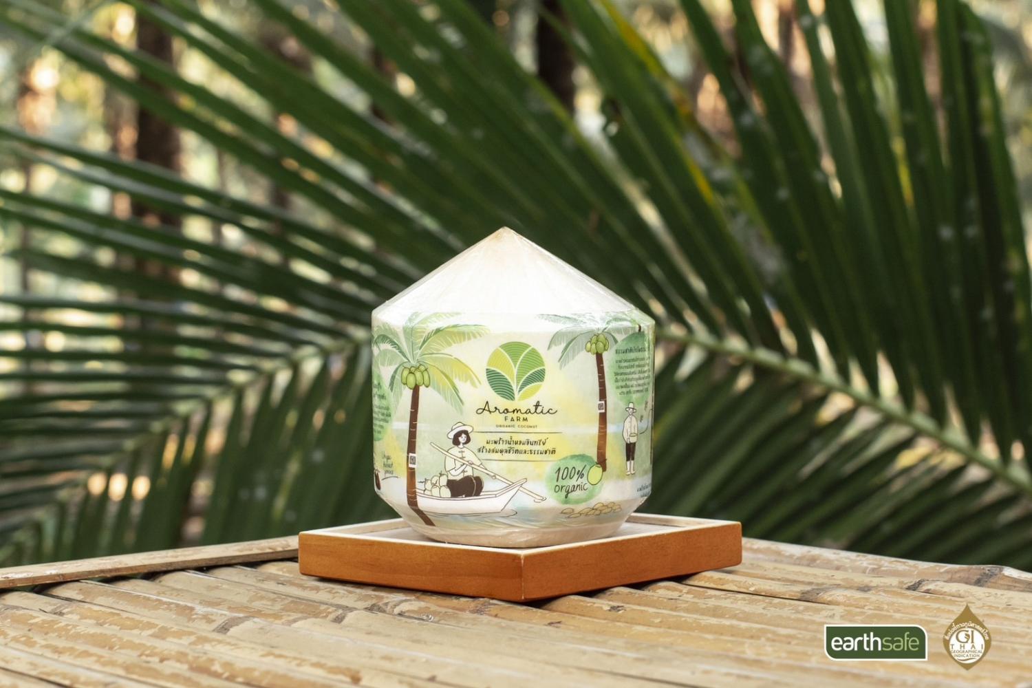 above&ensp; An organic coconut produced by the farm.