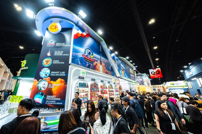 Visitors examine displays at CPF's booth at Thaifex-Anuga Asia 2026.