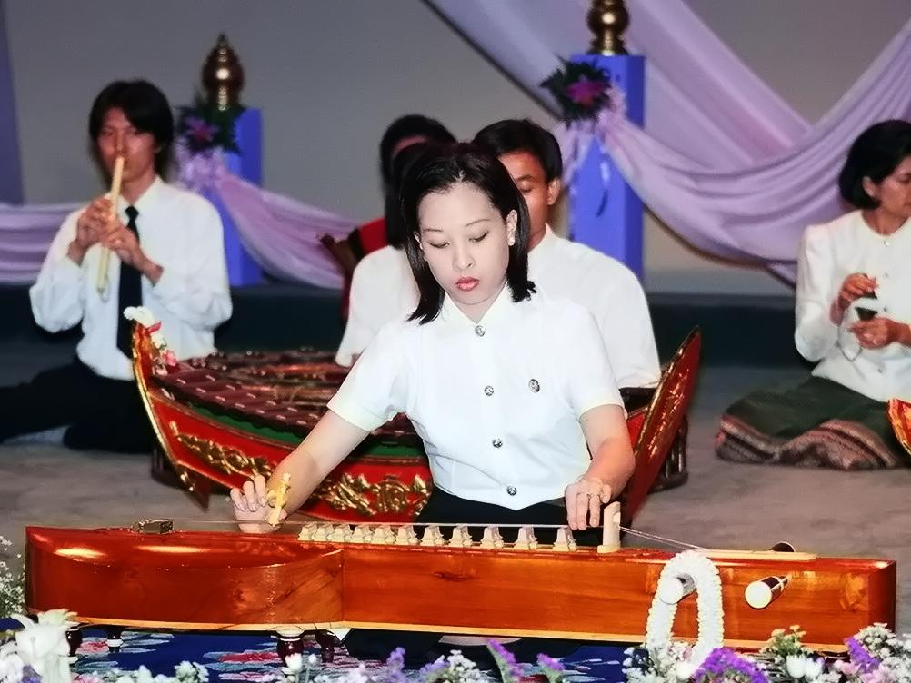 Her Royal Highness Princess Bajrakitiyabha Narendiradebyavati performs traditional Thai music while studying at Thammasat.