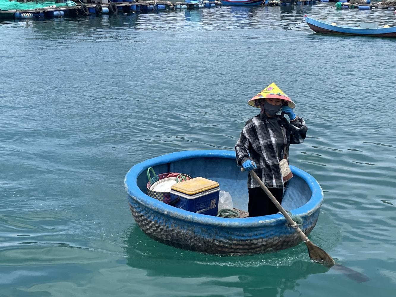 rightA traditional Vietnamese bamboo basket boat.