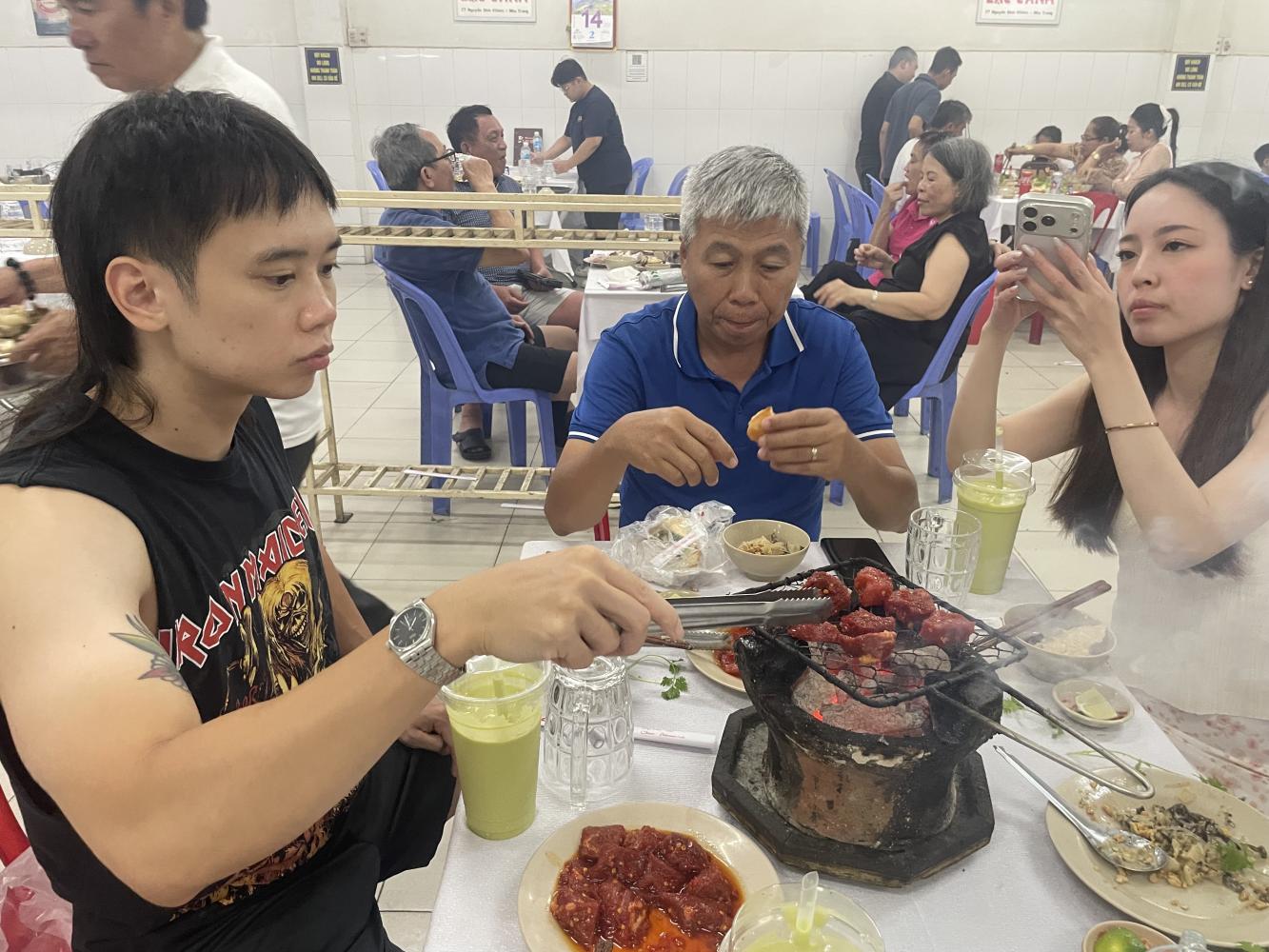 belowVietnamese style charcoal barbecue at Lac Canh Restaurant.