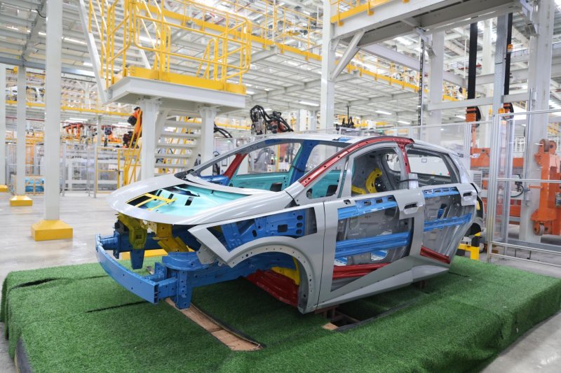 A car is assembled at the BYD factory in Rayong. Rapid growth in EV sales is dealing a blow to conventional car manufacturing.