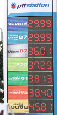 ป้ายบอกราคาน้ำมันบริเวณหน้าปั๊มน้ำมัน
